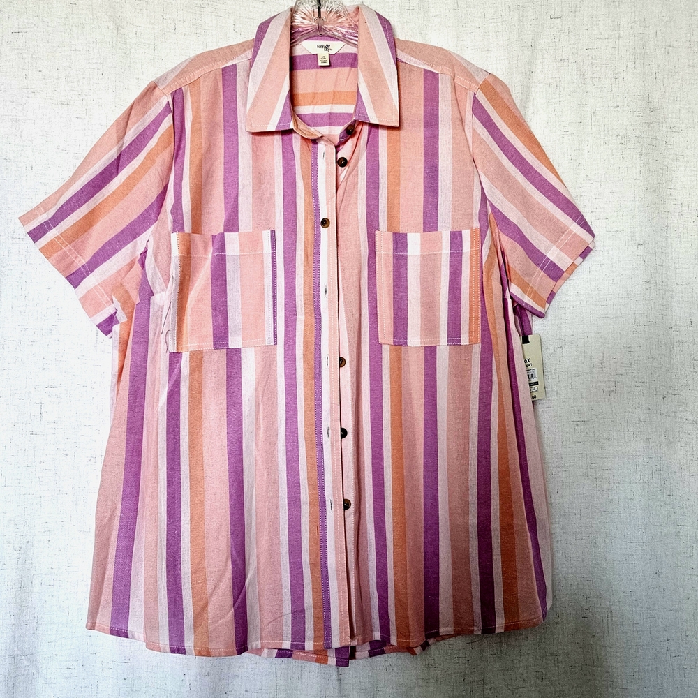 3 Fo $10Terra & Sky Multicolor Striped Womens Shirt NWT